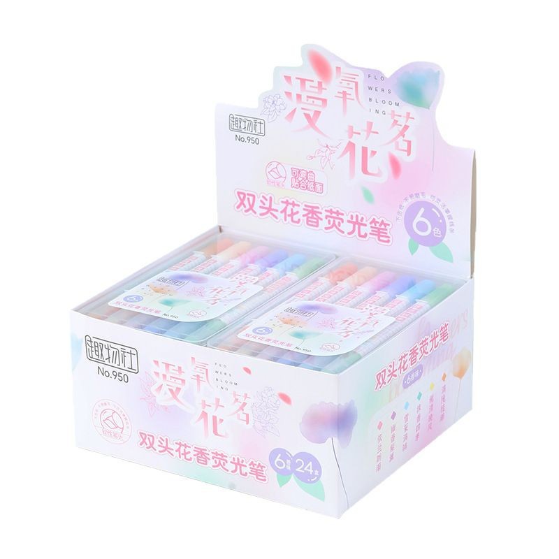 Double-headed flower-scented highlighter pens, children's gifts, office supplies, art and drawing pens, diy flower-scented eye-protecting six-color brushes Application Scenario
