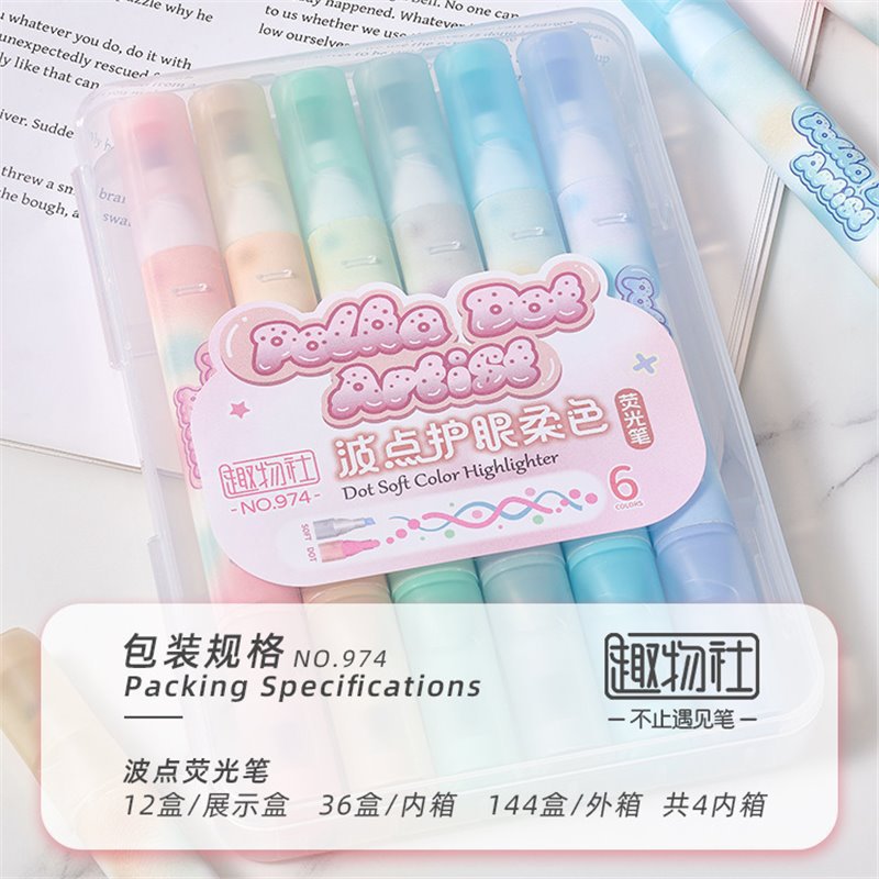 Polka dot eye-protecting soft highlighter pen, triangular rod easy to hold, office special planner marker pen, large-capacity marker pen Item Picture
