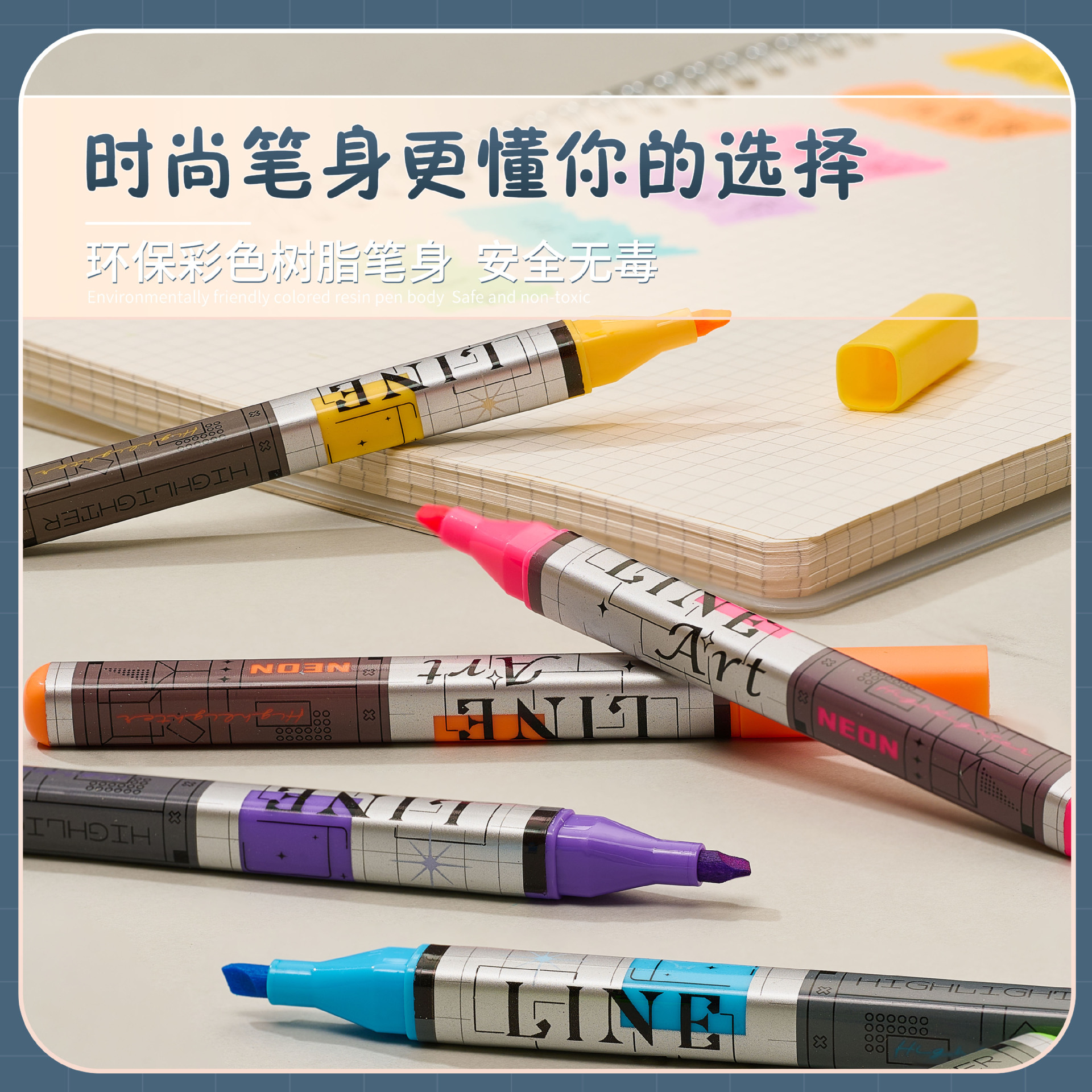 Gray-toned neon highlighter pen for graffiti marking, notebook pen, special marking and drawing pen for office and study details Picture
