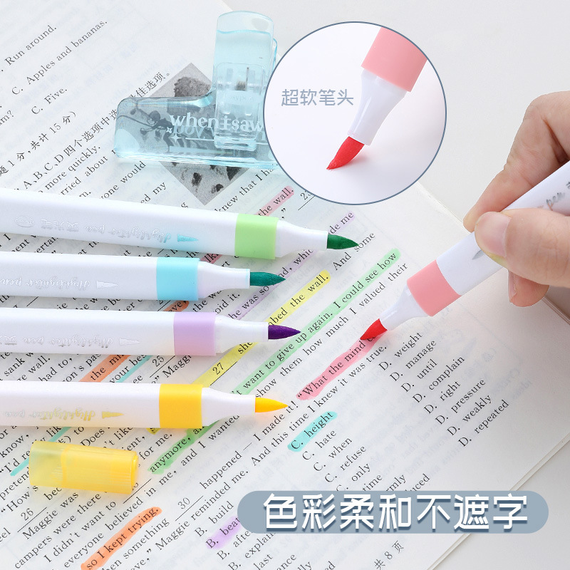 Super soft-tipped highlighter pen set, soft-colored student marker pen, journal pen, eye-protecting quick-drying drawing and doodling pen, cross-border full figure