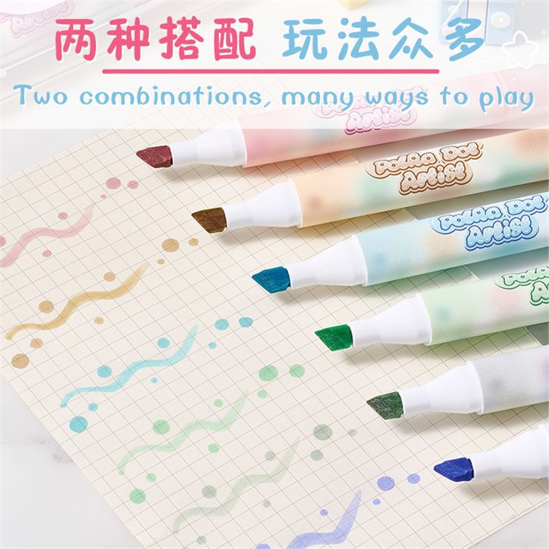 Polka dot eye-protecting soft highlighter pen, triangular rod easy to hold, office special planner marker pen, large-capacity marker pen details Picture