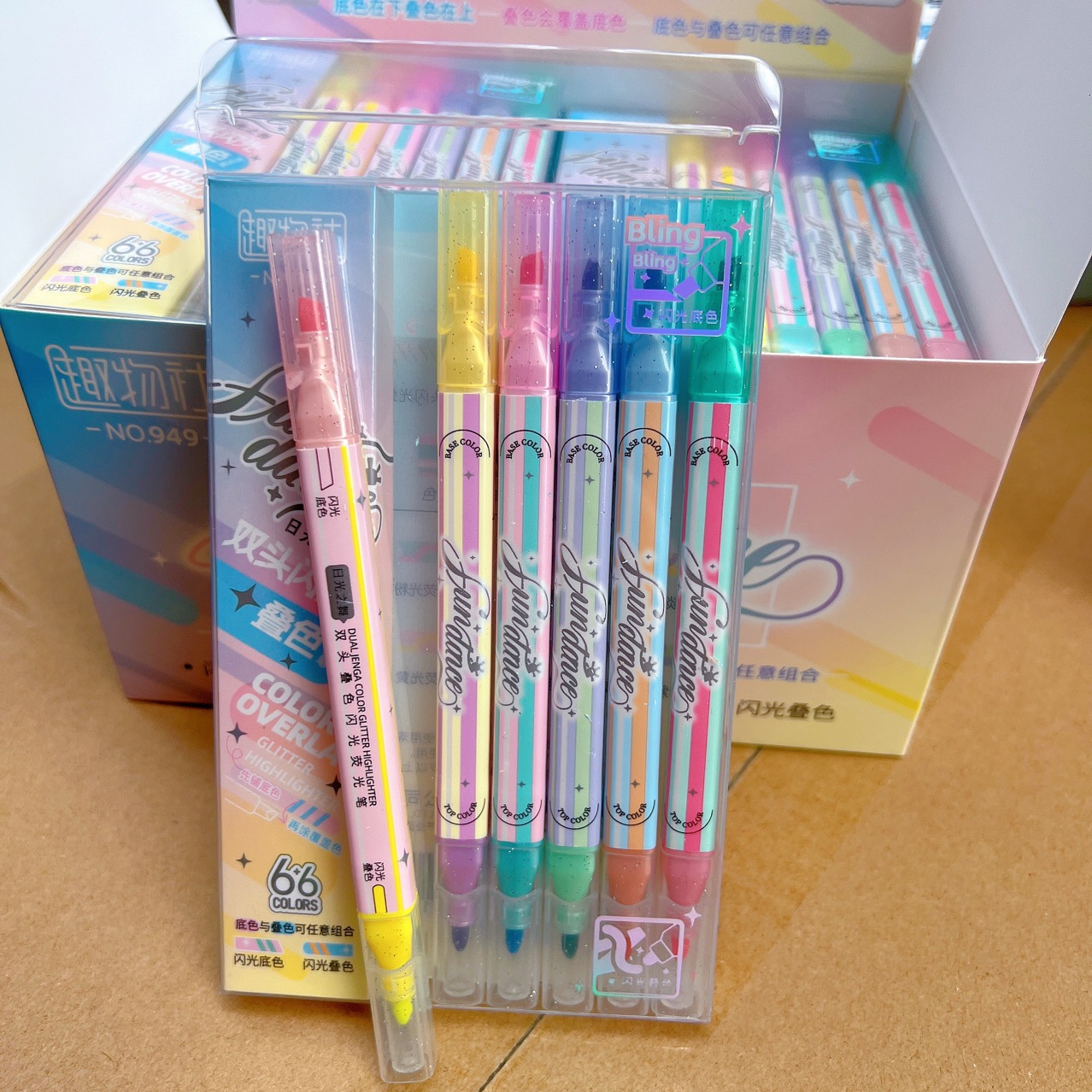 Student double-headed soft eye-protecting flash highlighter pen, stackable color, special key point marking pen for study and office Specification drawing