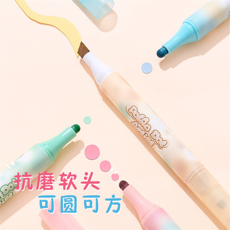 Polka dot eye-protecting soft highlighter pen, triangular rod easy to hold, office special planner marker pen, large-capacity marker pen Specification drawing