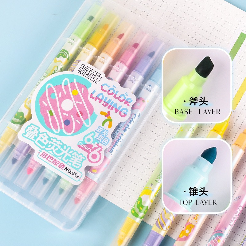 Double-headed color-stacked highlighters, magical creativity, colorful doodle notebook pens, students highlight key points, PP box multi-color highlighters Item Picture
