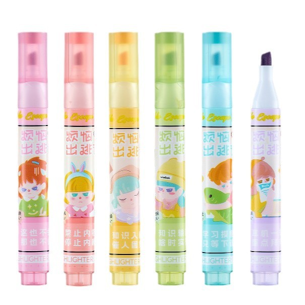 Mark highlighter triangular rod single-head highlighter Worry Escape plan Cartoon color eco-friendly ink quick-drying painting Application Scenario
