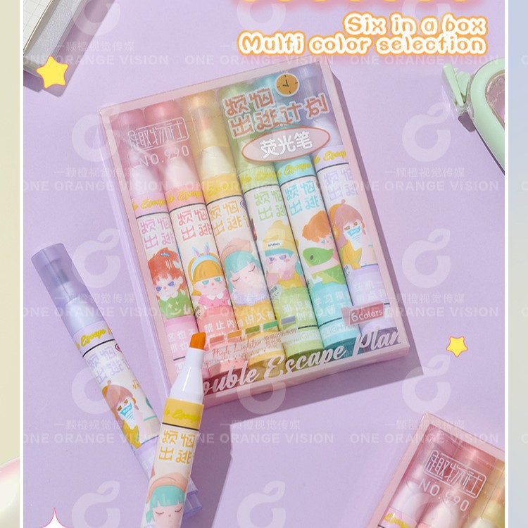 Mark highlighter triangular rod single-head highlighter Worry Escape plan Cartoon color eco-friendly ink quick-drying painting Item Picture
