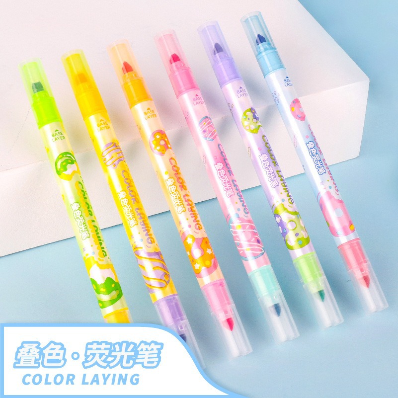 Double-headed color-stacked highlighters, magical creativity, colorful doodle notebook pens, students highlight key points, PP box multi-color highlighters details Picture