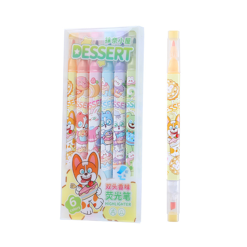 Fruit-scented double-headed highlighters, coloring and coloring art brushes, key marking eye-protecting office supplies, painting pens Application Scenario