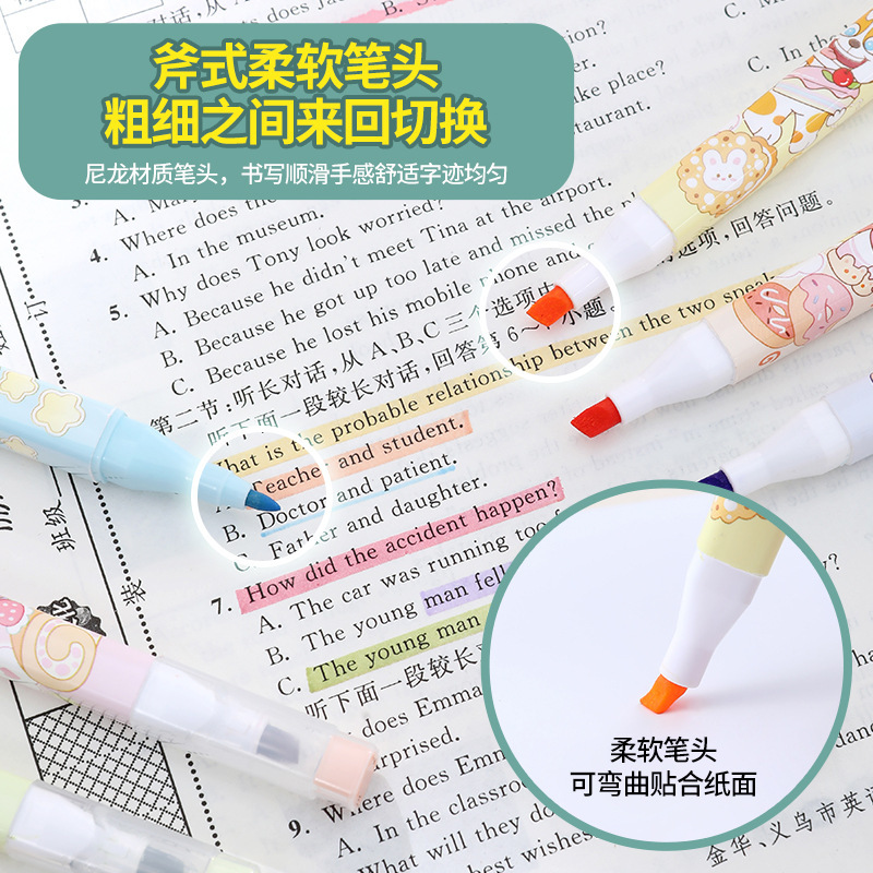 Fruit-scented double-headed highlighters, coloring and coloring art brushes, key marking eye-protecting office supplies, painting pens details Picture