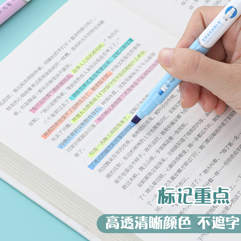 Erasable highlighters, creative colorful doodling notebook pens, PVC set, student key point marking, multi-color highlighters details Picture