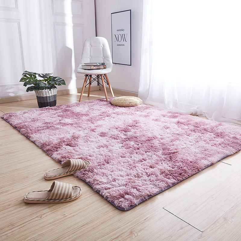Solid-color silk and wool carpet, multicolored tie-dyed gradient floor mat, living room coffee table mat, popular long-haired full-cover balcony bay window mat Item Picture