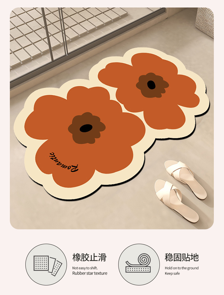 INS家用硅藻泥吸水垫卫生间进门速干耐磨脚垫清新花朵浴室防滑垫详情18