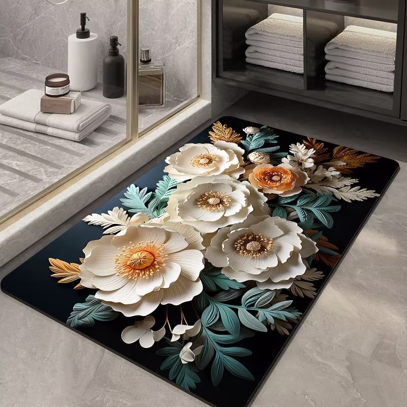 Hongri Flower bathroom floor mat, bathroom Absorbent mat, soft diatom mud floor mat, kitchen anti-slip mat, household toilet blanket