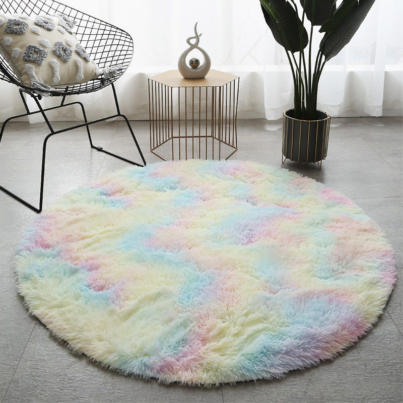 Thickened long-haired tie-dyed carpet floor MATS, children's tent MATS, hanging basket MATS, rattan chair MATS, computer chair MATS, wholesale from manufacturers Item Picture