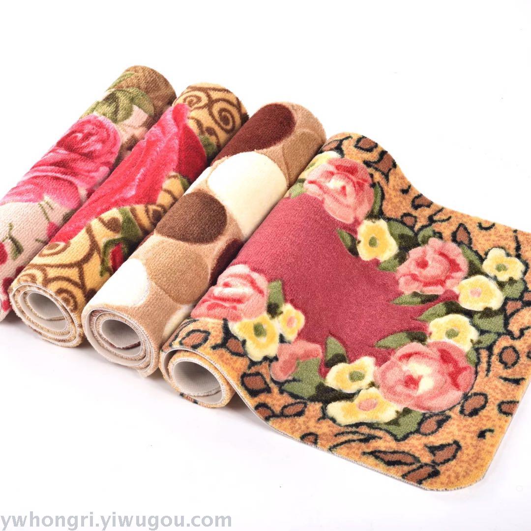 Classic door mat made of crape myrtle ring velvet sheet material with three flowers of 58*38 and stone leopard print anti-slip mat for home door MATS Specification image