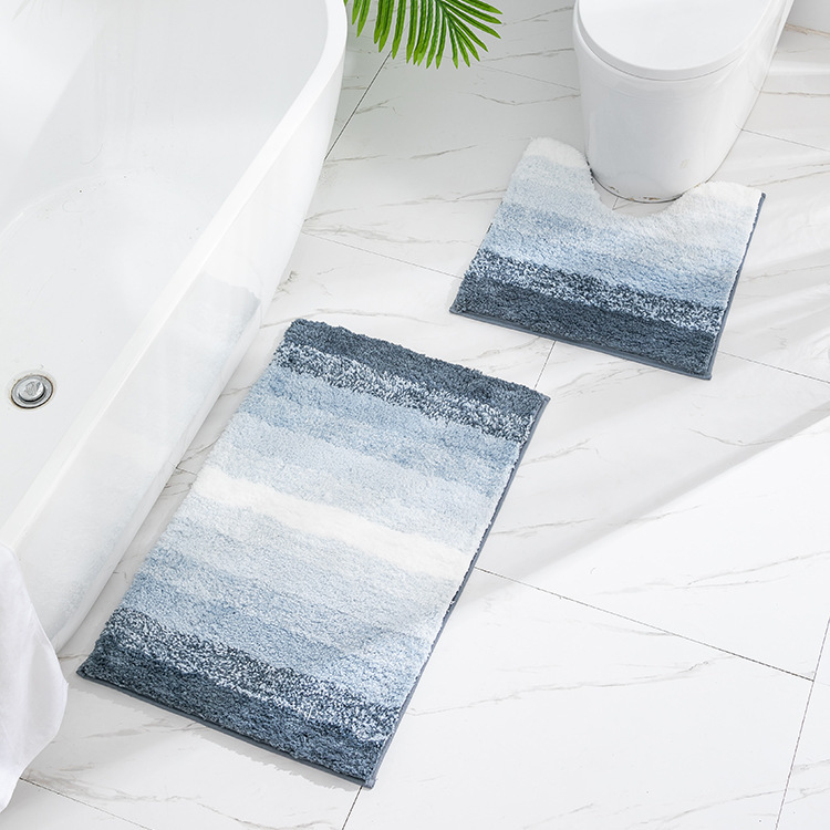 Wei Hong Risheng's super fiber bathroom mat, gradient floor mat, anti-slip mat, absorbent thickened striped toilet floor mat two-piece set Item Picture