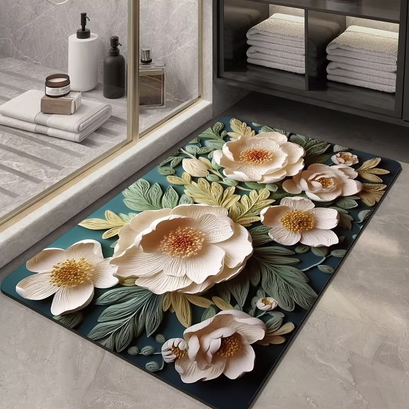 Hongri Flower bathroom floor mat, bathroom Absorbent mat, soft diatom mud floor mat, kitchen anti-slip mat, household toilet blanket Item Picture