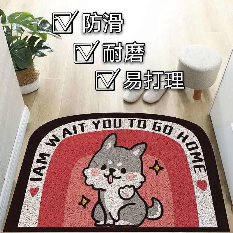 Wholesale popular cartoon Corgi entrance floor MATS can be cut into cute printed door floor MATS and foyer silk circle floor MATS