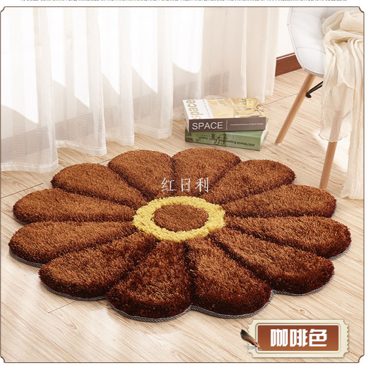 Thickened 3D sunflower mat, simple carpet, bedroom and living room bedside mat, round floor mat, computer chair mat, floor mat Application Scenario