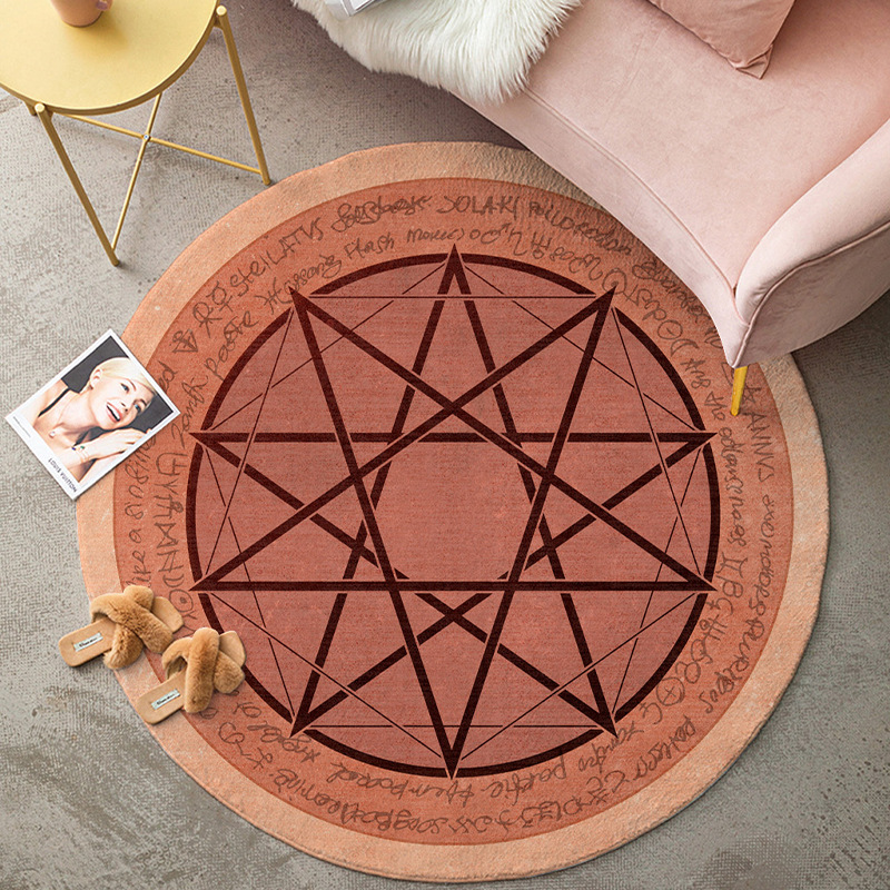 Red Sun carpet, round carpet, bedroom bedside printed abstract carpet, office floor mat, entrance door mat, Fresh floor mat details Picture