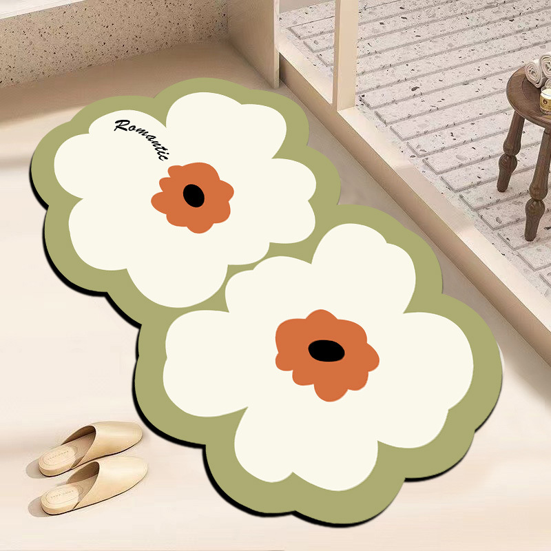 INS Household diatom mud absorbent mat, quick-drying and wear-resistant foot mat for bathroom entrance, fresh flower bathroom anti-slip mat details Picture