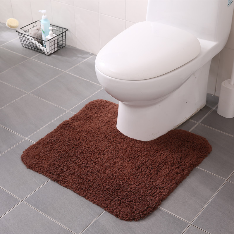Red Sun Carpet: Modern and simple solid-color cotton plush bathroom toilet seat cover, U-shaped rectangular three-piece floor mat carpet Specification image