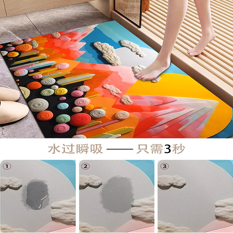 New 3d stereoscopic wool ball diatom mud floor mat, bathroom water-absorbing and anti-slip foot mat, tech fabric carpet bathroom mat