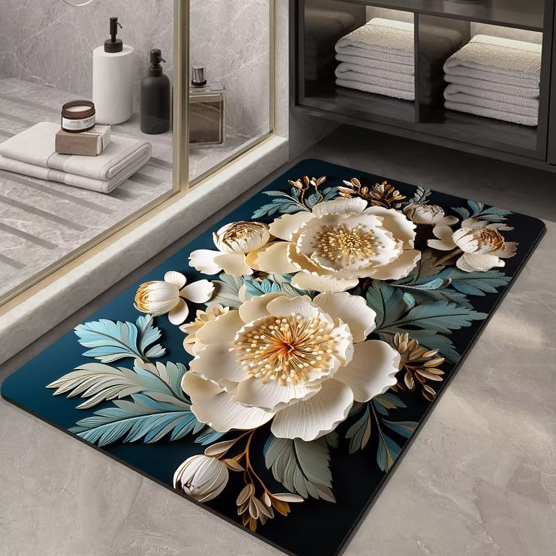 Hongri Flower bathroom floor mat, bathroom Absorbent mat, soft diatom mud floor mat, kitchen anti-slip mat, household toilet blanket pic 2