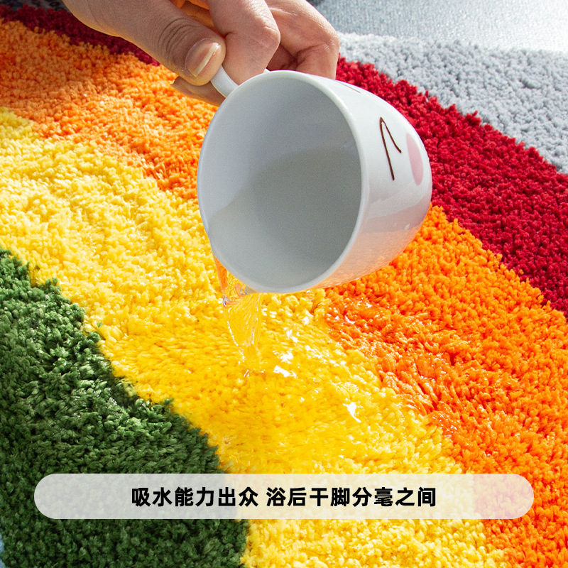 Hongri Carpet Home tufted carpet, flocked rainbow bathroom door mat, absorbent pad, thickened anti-slip pad