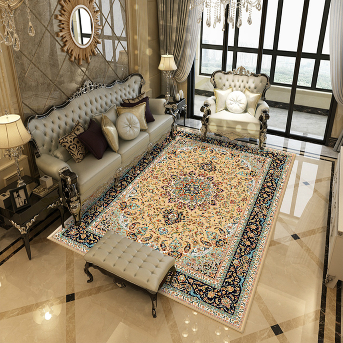 Cross-border Turkish retro living room carpet, American Middle Eastern luxury home floor mat, Persian classical court carpet Specification image