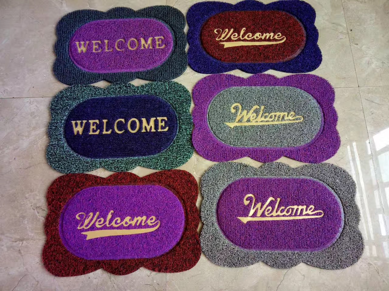 pvc special-shaped mat, anti-slip carpet, floor mat, door mat, two-color brushed embossed mat, mixed styles and colors details Picture