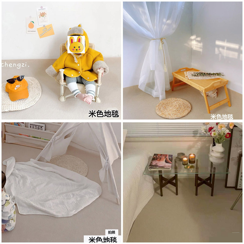 The entire home bedroom is covered, while the commercial office, live-streaming room, and the bed are all covered with an InS-style photo carpet in off-white details Picture