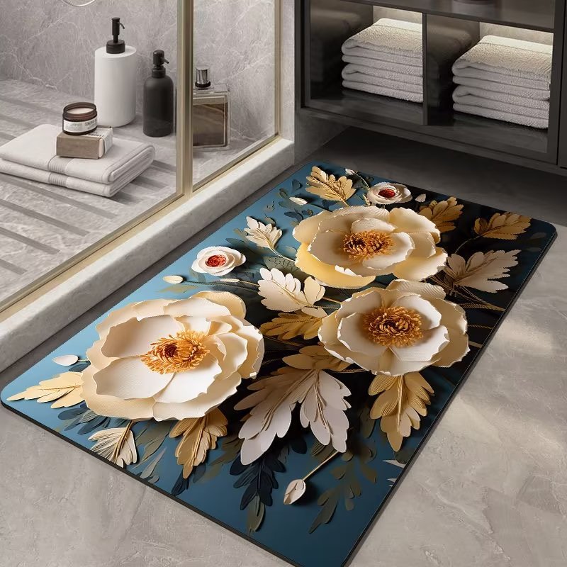 Hongri Flower bathroom floor mat, bathroom Absorbent mat, soft diatom mud floor mat, kitchen anti-slip mat, household toilet blanket pic 8