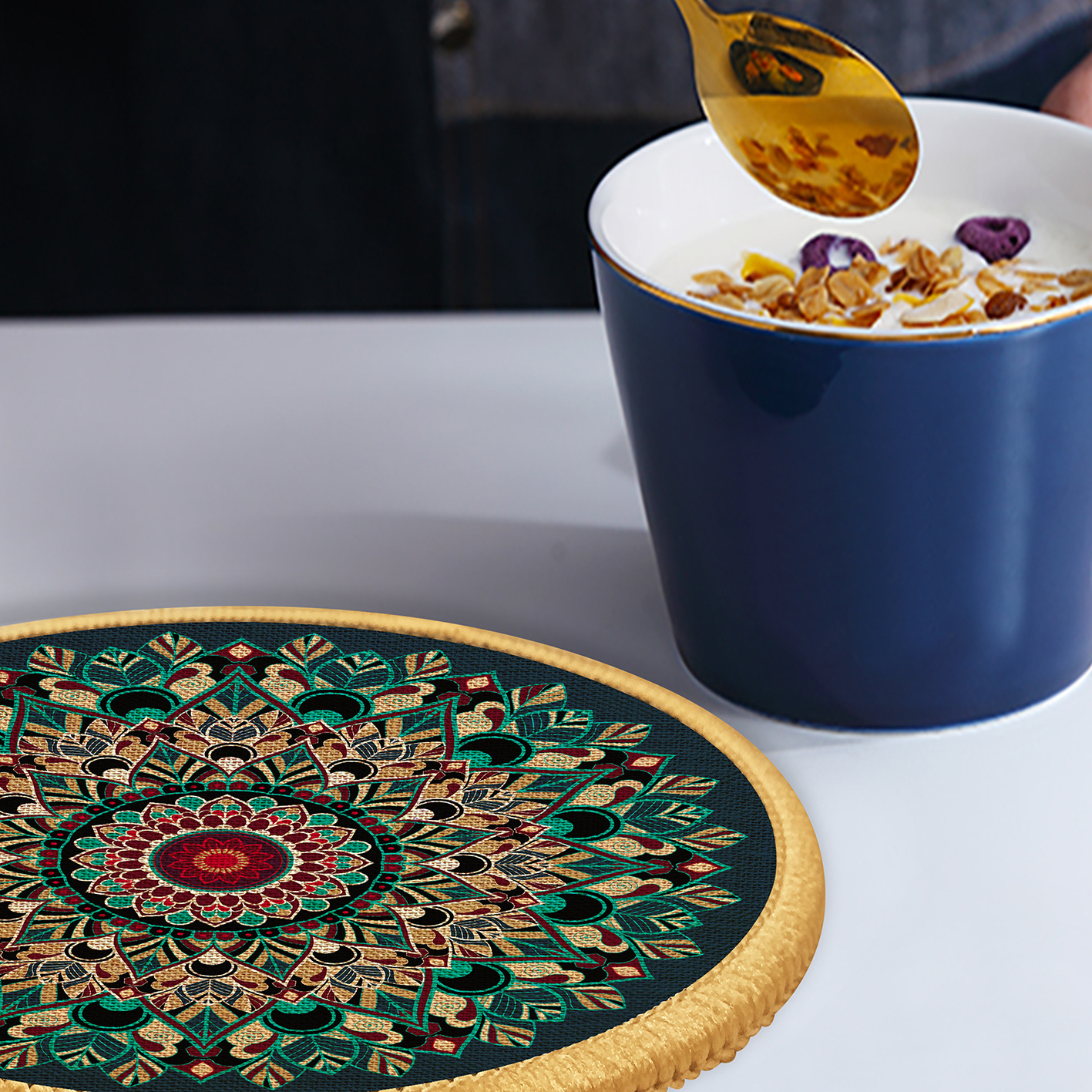 跨境波西米亚风杯垫仿亚麻橡胶底餐垫家用装饰地垫隔热餐桌垫批发