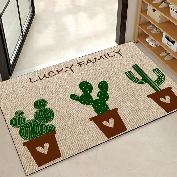 New cross-border linen rubber linen woven mat, washable jute floor mat, green plant kitchen combination foot mat Specification image