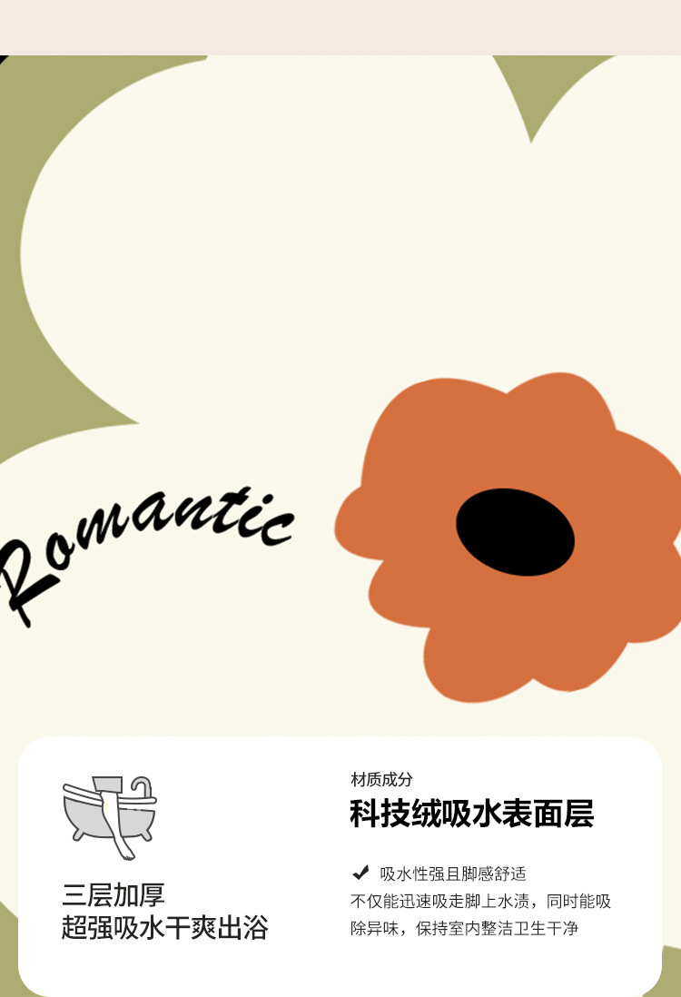 INS家用硅藻泥吸水垫卫生间进门速干耐磨脚垫清新花朵浴室防滑垫详情5