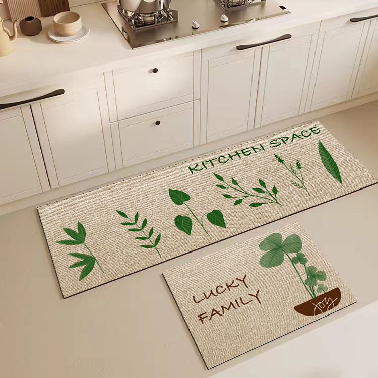 New cross-border linen rubber linen woven mat, washable jute floor mat, green plant kitchen combination foot mat