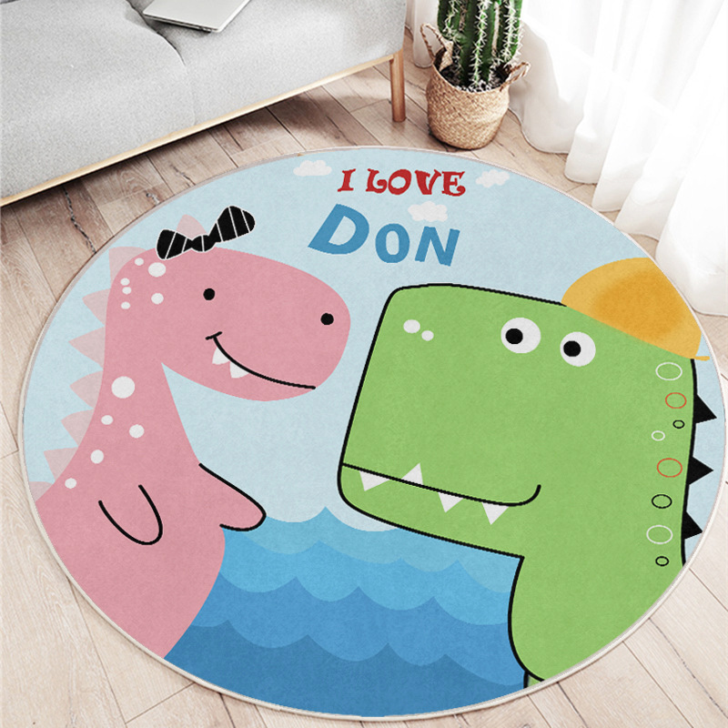 Hongri Li cartoon carpet, cute little dinosaur imitation cashmere thick round floor mat, bedroom room carpet details Picture