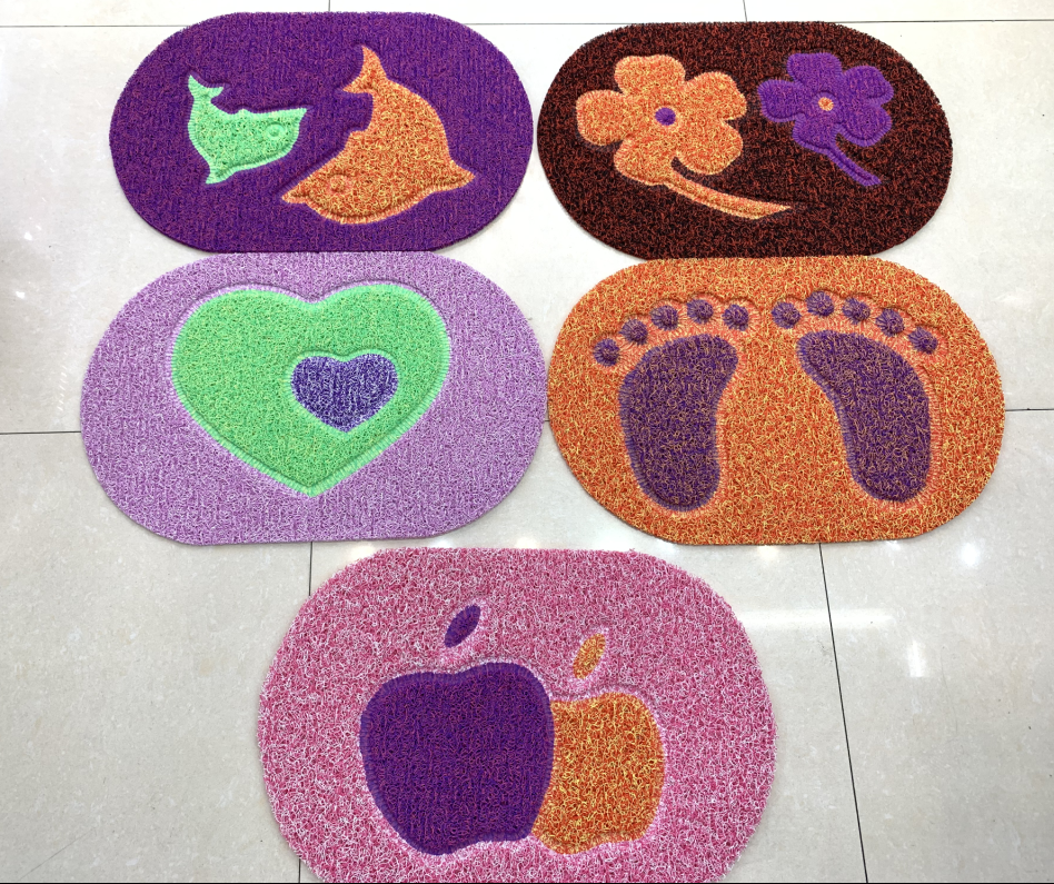 Red Sun Carpet PVC mesh base two-color English welcome floor mat, embossed wire circle floor mat, Gua sha mat