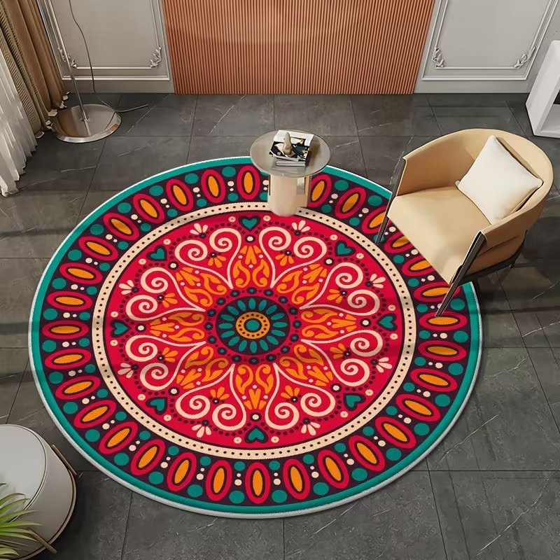 圆形地毯摩洛哥民族风卧室地垫沙发摇椅垫床前垫脚下水晶绒垫子详情5