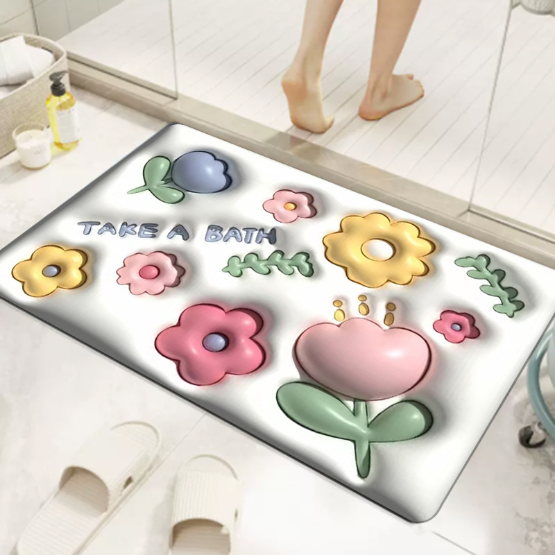 3D立体膨胀风家用卫生间防滑垫浴室吸水硅藻泥地垫厕所门口易干垫