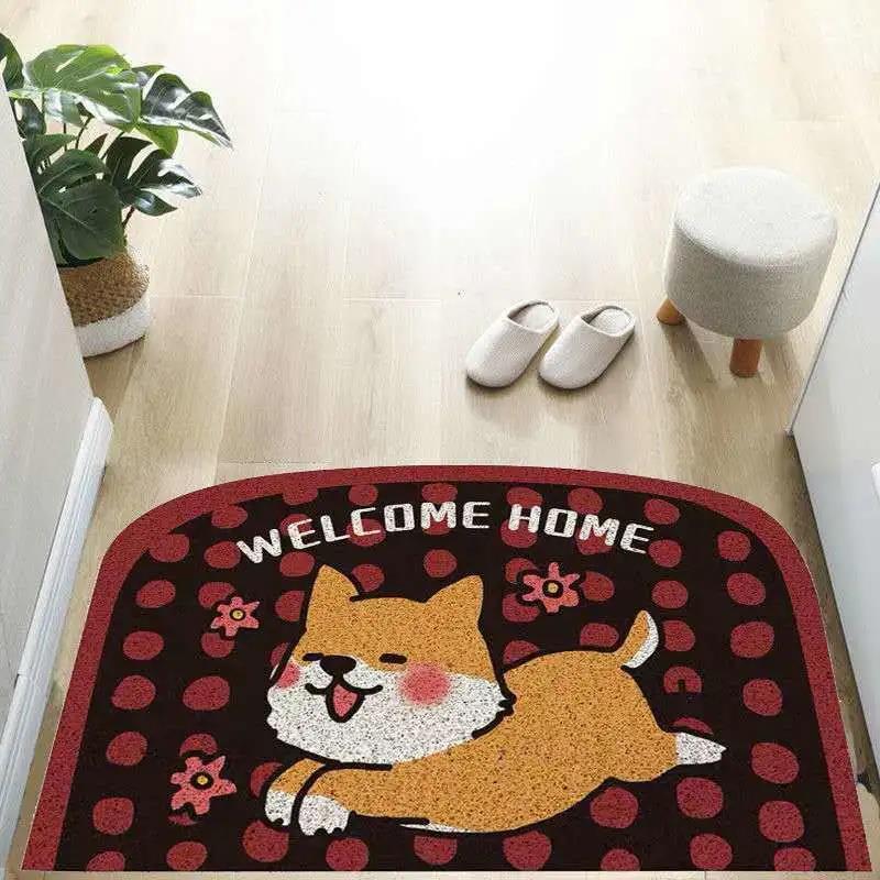 Wholesale popular cartoon Corgi entrance floor MATS can be cut into cute printed door floor MATS and foyer silk circle floor MATS pic 6