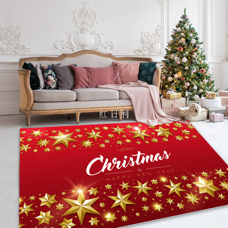 圣诞节家用装饰地垫侏儒雪人图案入户防滑门垫客厅厨房脚垫地毯