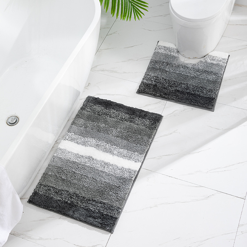 Wei Hong Risheng's super fiber bathroom mat, gradient floor mat, anti-slip mat, absorbent thickened striped toilet floor mat two-piece set Specification image