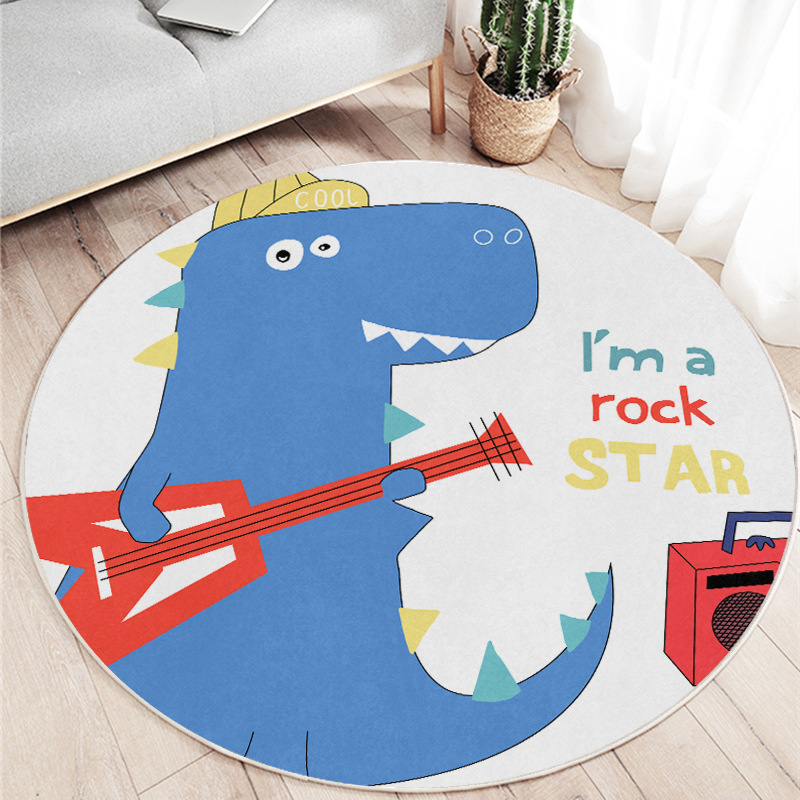 Hongri Li cartoon carpet, cute little dinosaur imitation cashmere thick round floor mat, bedroom room carpet