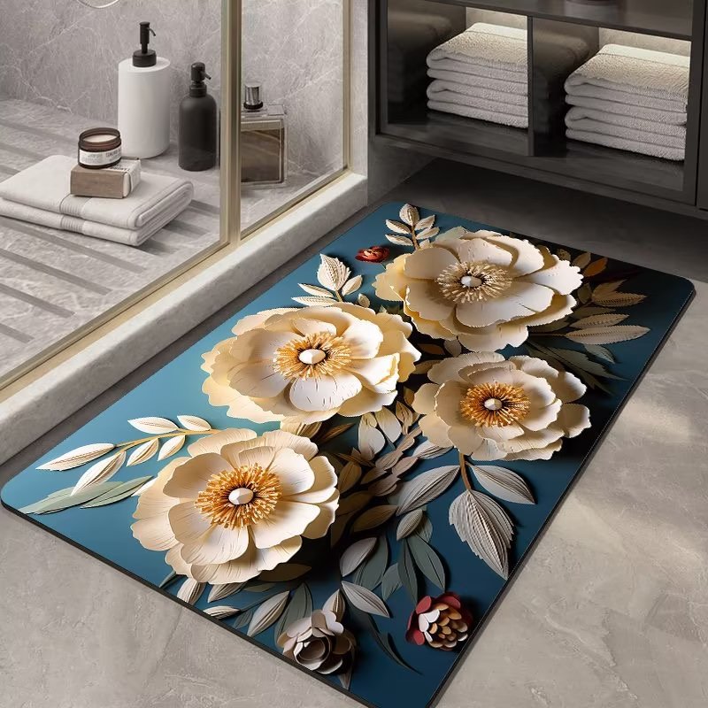 Hongri Flower bathroom floor mat, bathroom Absorbent mat, soft diatom mud floor mat, kitchen anti-slip mat, household toilet blanket Specification image