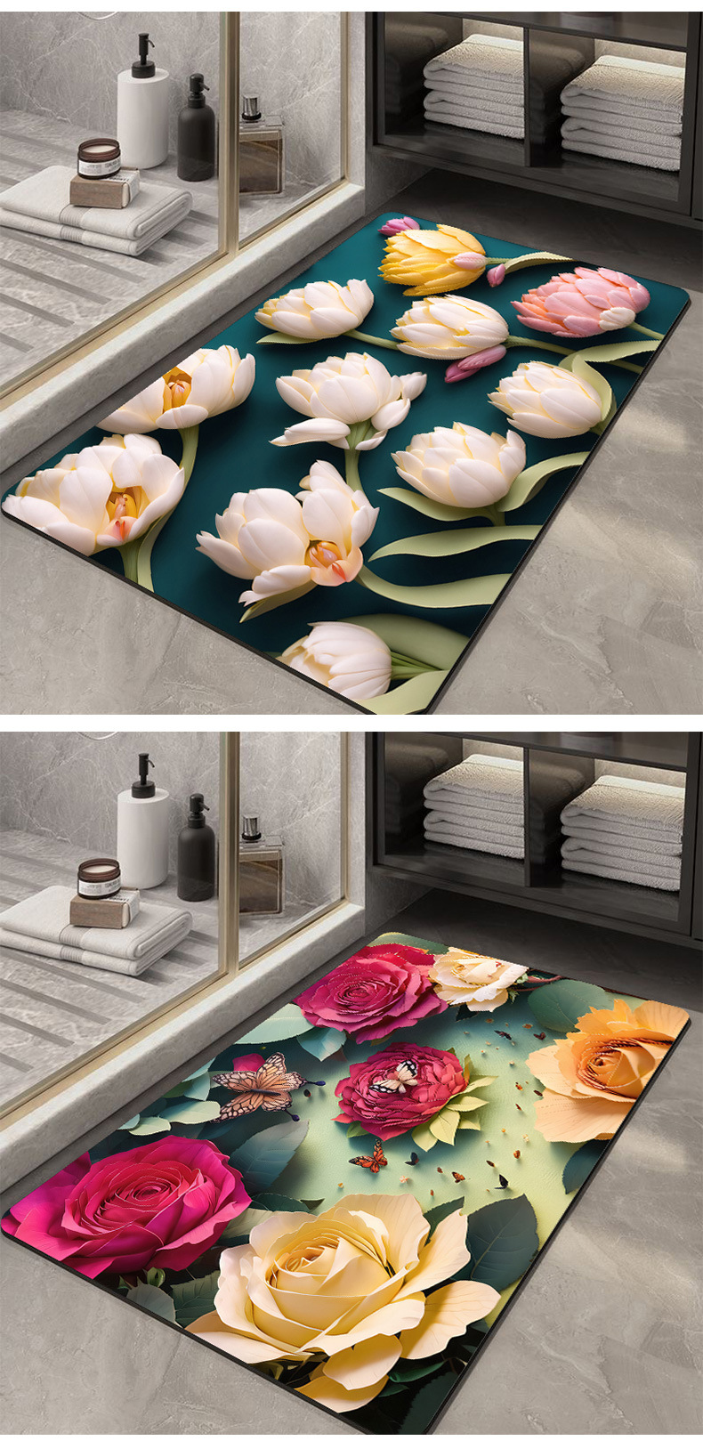 红日立体花软硅藻泥地垫浴室吸水垫卫生间脚垫速干防滑厕所门口垫详情13