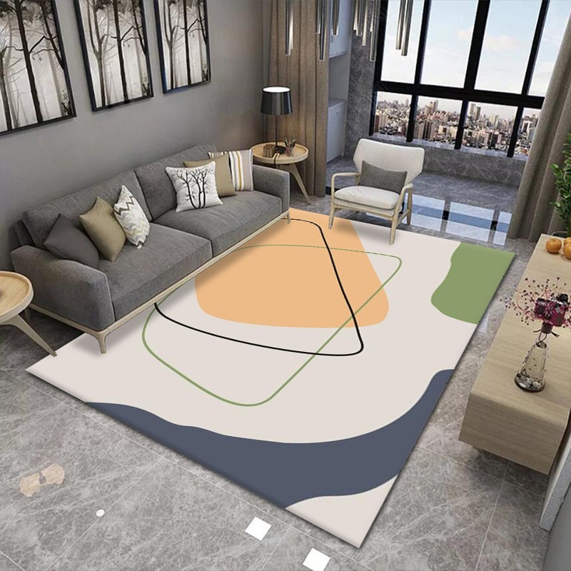 Light luxury geometric line carpet living room coffee table anti-slip mat fully laid, machine washable modern and simple home floor mat Application Scenario