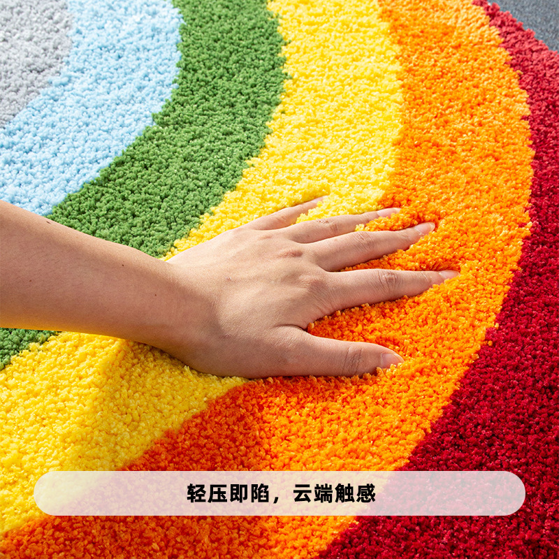 Hongri Carpet Home tufted carpet, flocked rainbow bathroom door mat, absorbent pad, thickened anti-slip pad Specification image