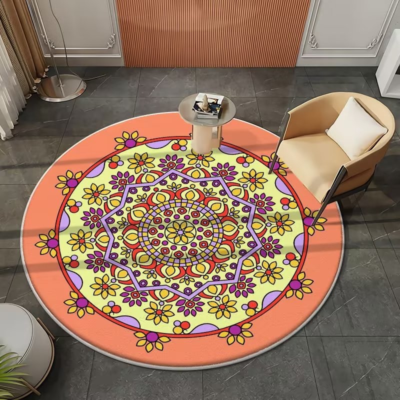 圆形地毯摩洛哥民族风卧室地垫沙发摇椅垫床前垫脚下水晶绒垫子详情21